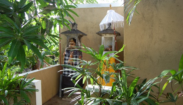 Temple in garden corner